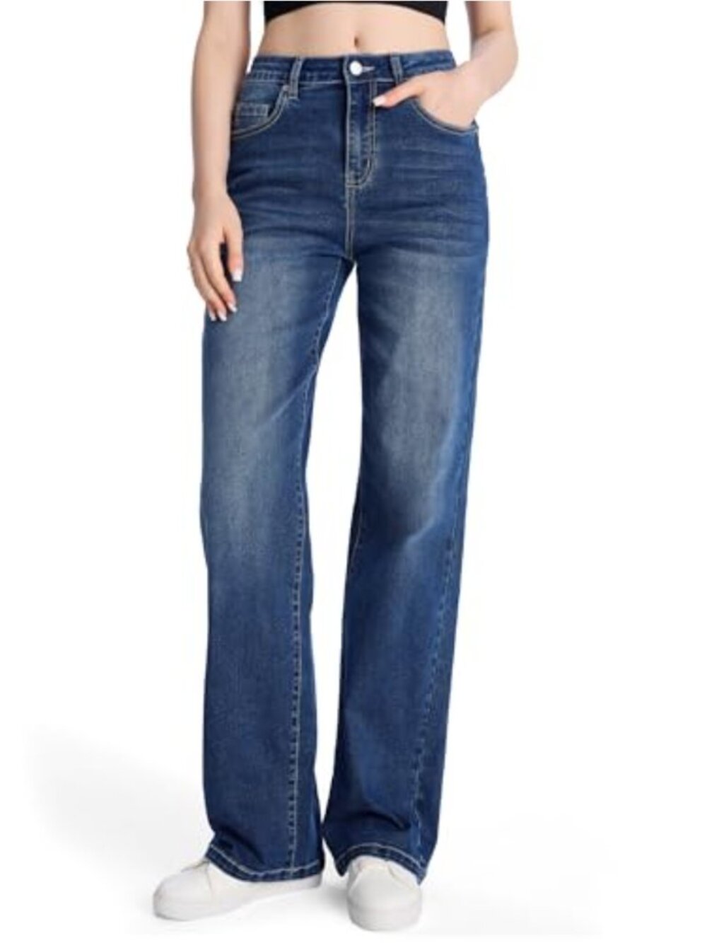 Women's Tall Straight Leg Jeans Mid Waisted Stretchy Denim Pants